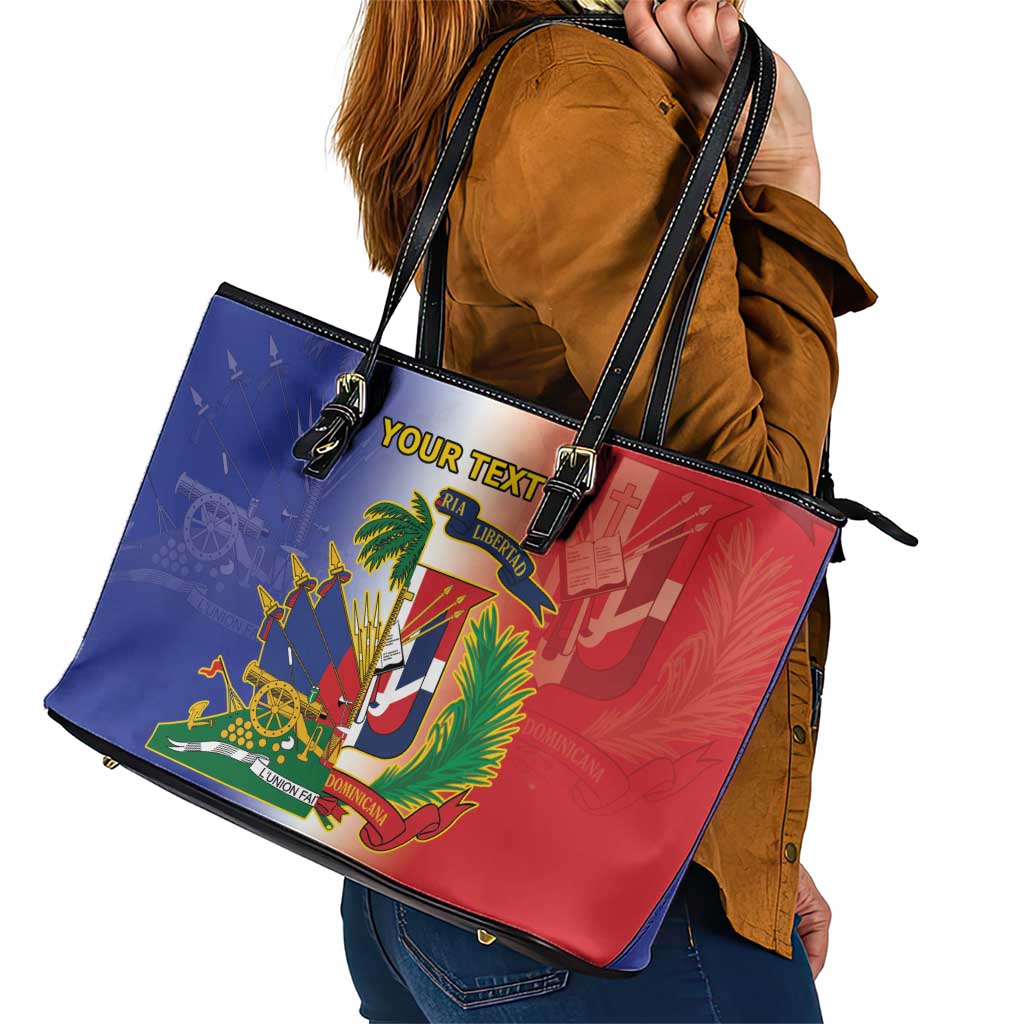 Hispaniola Personalized Leather Tote Bag Dominican Republic Haiti Map