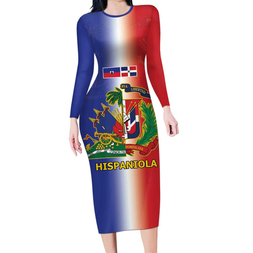 Hispaniola Personalized Long Sleeve Bodycon Dress Dominican Republic Haiti Map