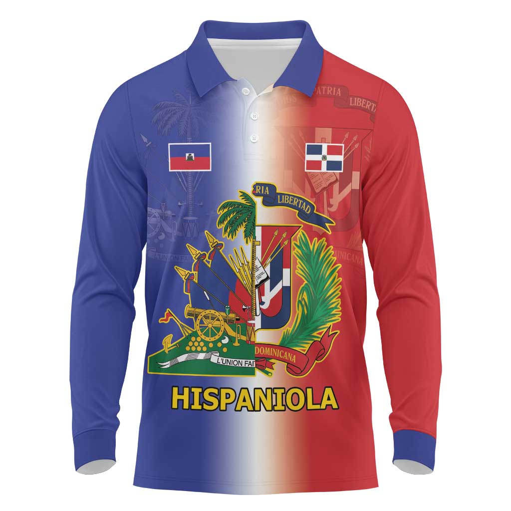 Hispaniola Personalized Long Sleeve Polo Shirt Dominican Republic Haiti Map