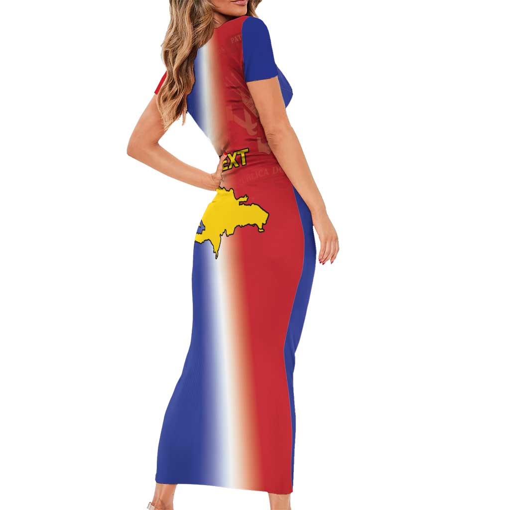 Hispaniola Personalized Short Sleeve Bodycon Dress Dominican Republic Haiti Map