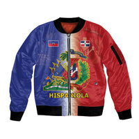 Hispaniola Personalized Sleeve Zip Bomber Jacket Dominican Republic Haiti Map