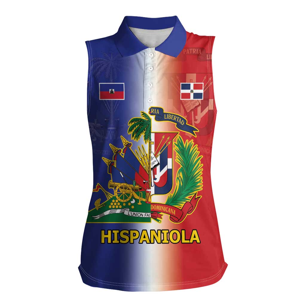 Hispaniola Personalized Women Sleeveless Polo Shirt Dominican Republic Haiti Map