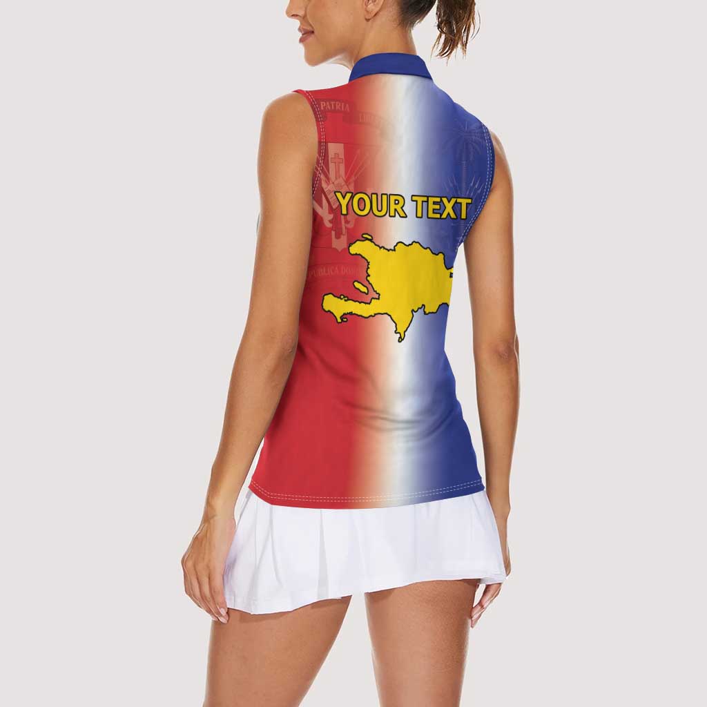 Hispaniola Personalized Women Sleeveless Polo Shirt Dominican Republic Haiti Map