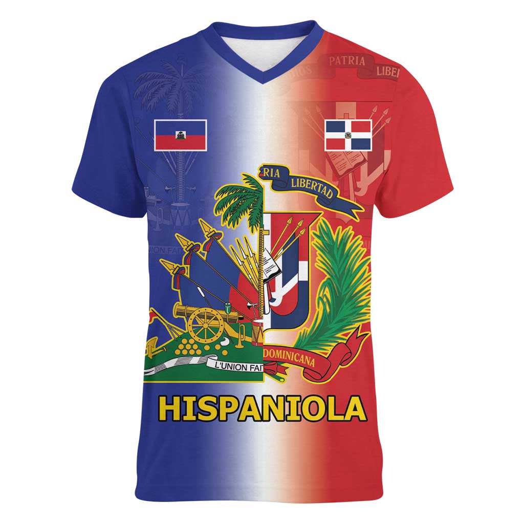 Hispaniola Personalized Women V-Neck T-Shirt Dominican Republic Haiti Map