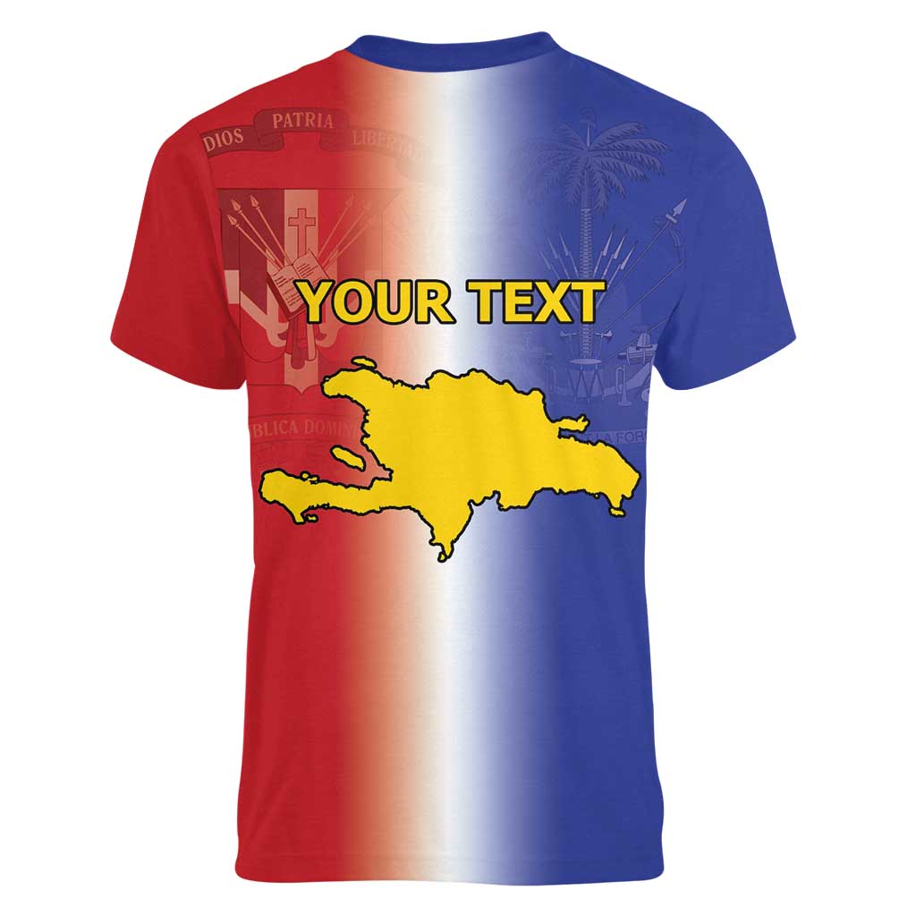 Hispaniola Personalized Women V-Neck T-Shirt Dominican Republic Haiti Map