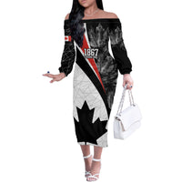 Personalized Canada Day Sine 1867 Family Matching Off The Shoulder Long Sleeve Dress and Hawaiian Shirt With National Maple Leaf - Wonder Print Shop
