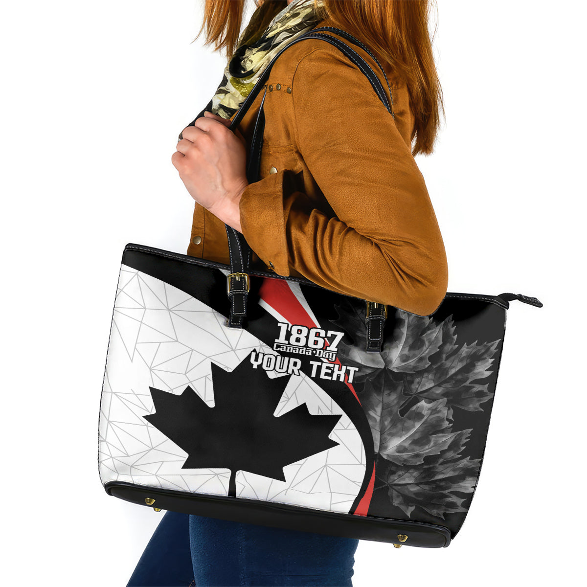 Personalized Canada Day Sine 1867 Leather Tote Bag With National Maple Leaf