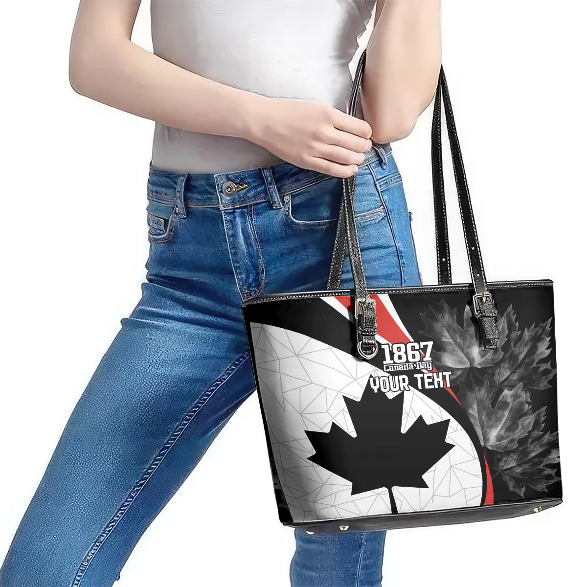 Personalized Canada Day Sine 1867 Leather Tote Bag With National Maple Leaf - Wonder Print Shop