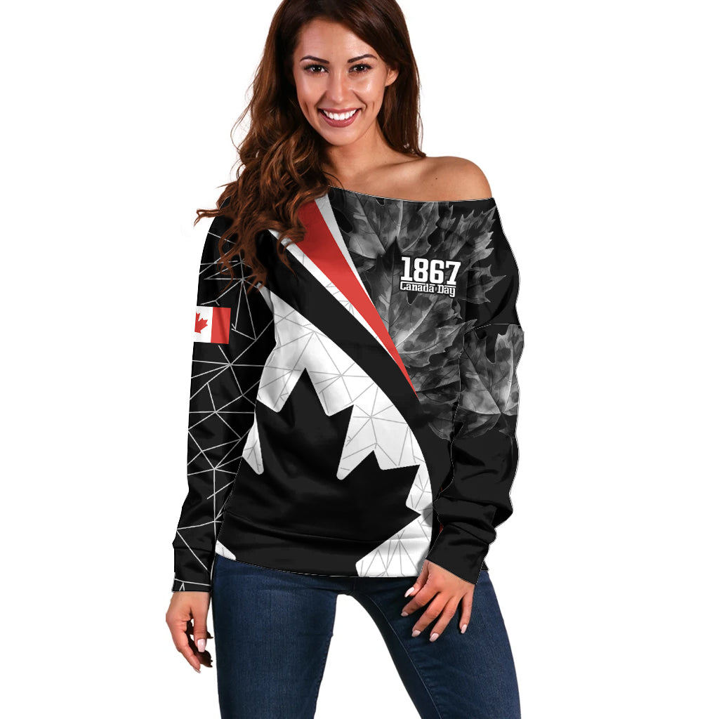 Personalized Canada Day Sine 1867 Off Shoulder Sweater With National Maple Leaf