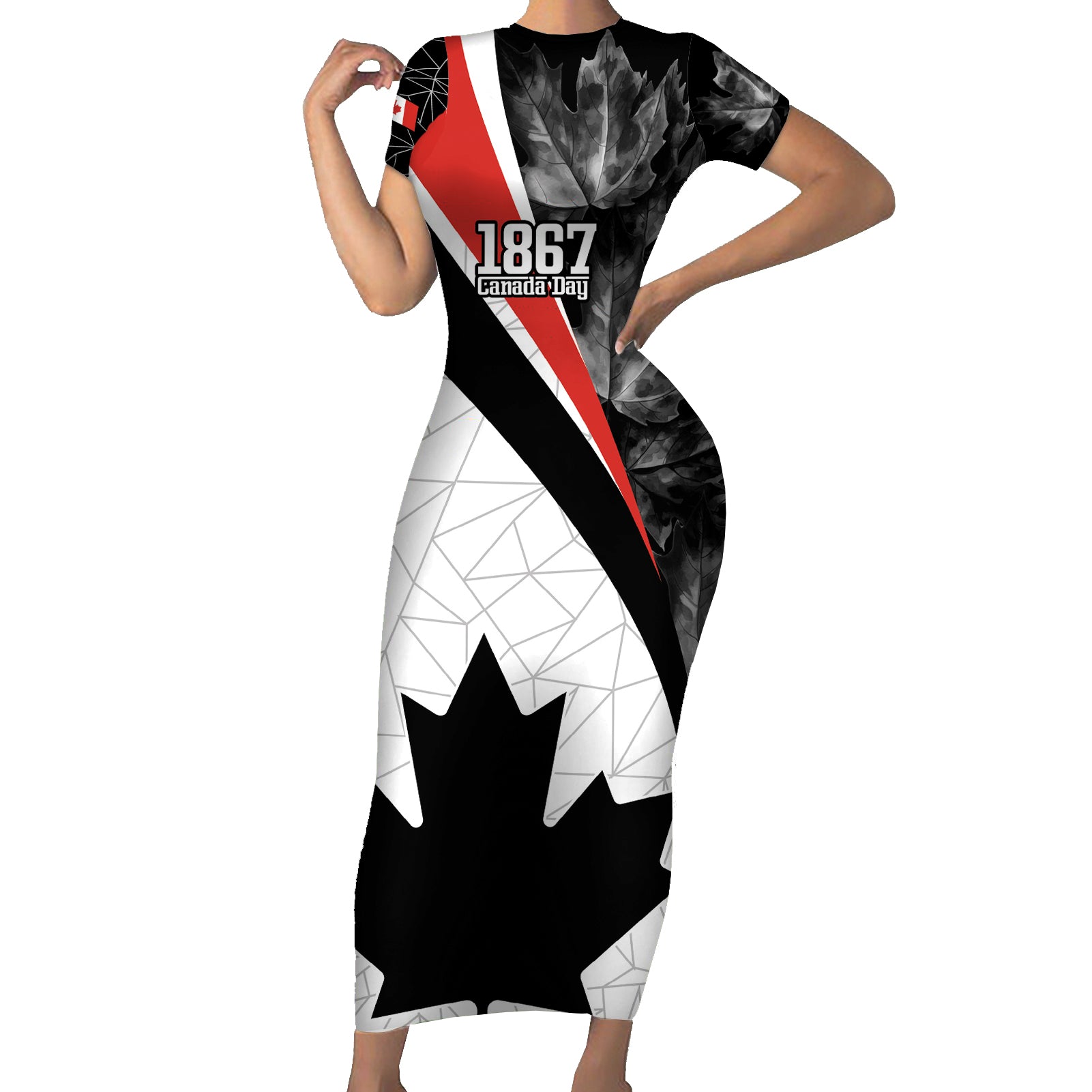 Personalized Canada Day Sine 1867 Short Sleeve Bodycon Dress With National Maple Leaf - Wonder Print Shop