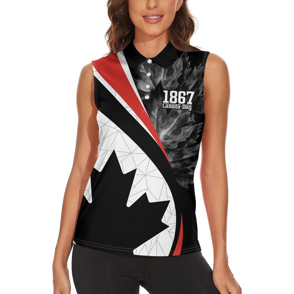 Personalized Canada Day Sine 1867 Women Sleeveless Polo Shirt With National Maple Leaf - Wonder Print Shop