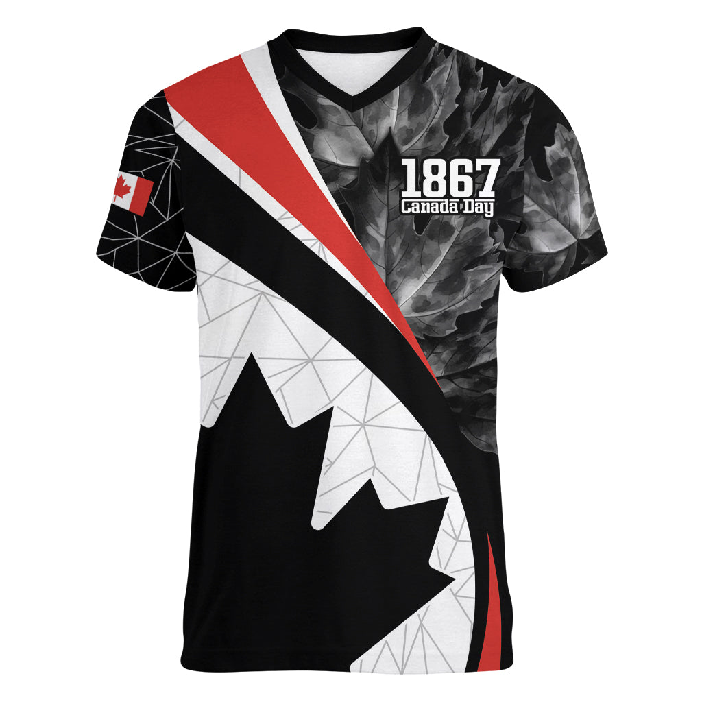 Personalized Canada Day Sine 1867 Women V-Neck T-Shirt With National Maple Leaf - Wonder Print Shop