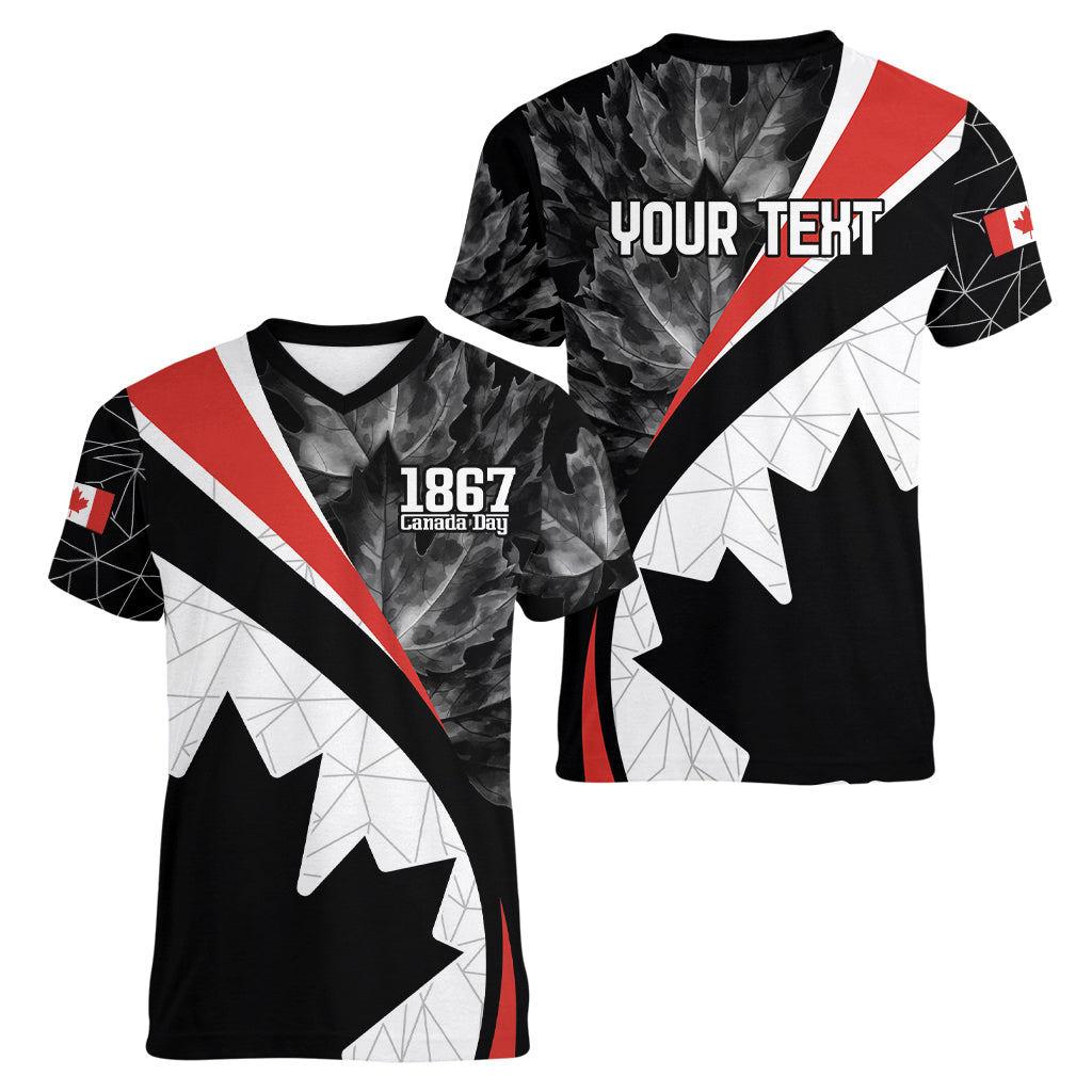Personalized Canada Day Sine 1867 Women V-Neck T-Shirt With National Maple Leaf - Wonder Print Shop