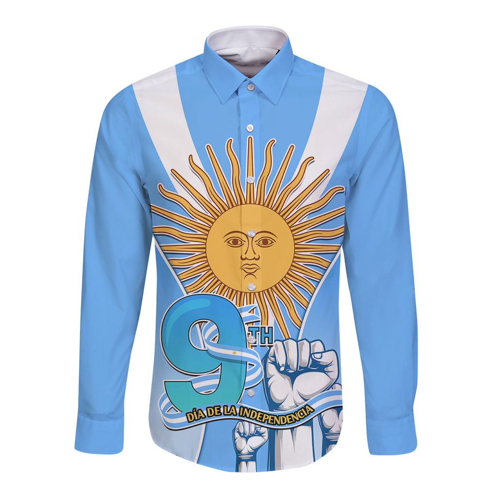 Custom Argentina Long Sleeve Button Shirt Independence Day - Wonder Print Shop