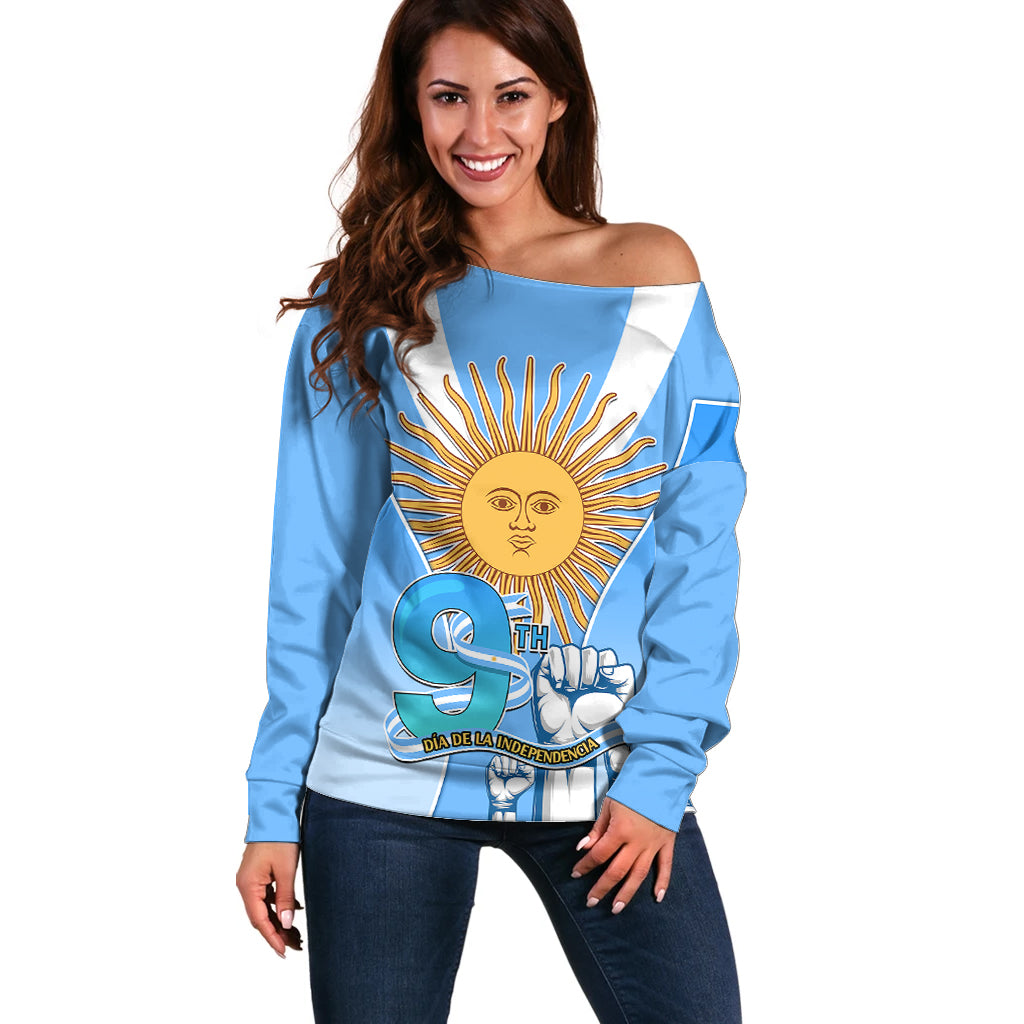 Custom Argentina Off Shoulder Sweater Independence Day - Wonder Print Shop