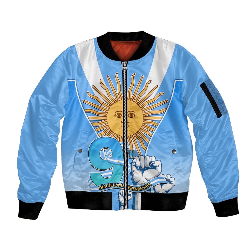 Custom Argentina Sleeve Zip Bomber Jacket Independence Day - Wonder Print Shop