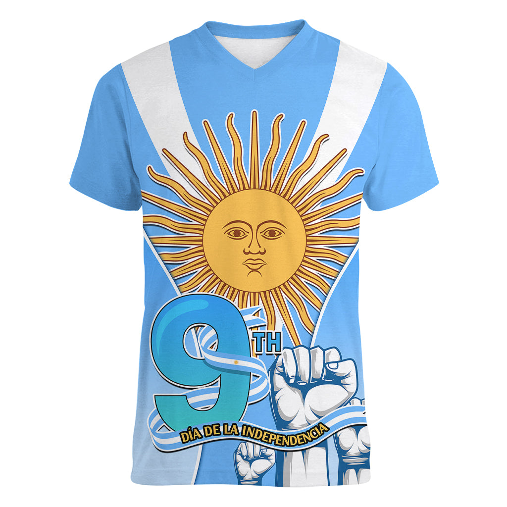 Custom Argentina Women V Neck T Shirt Independence Day - Wonder Print Shop