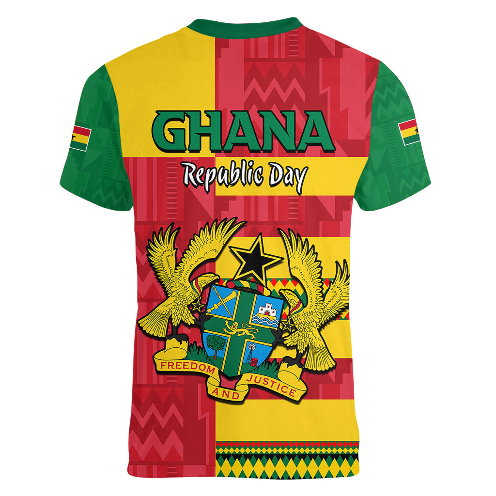 Ghana Women V Neck T Shirt Republic Day - African Kitenge Style - Wonder Print Shop