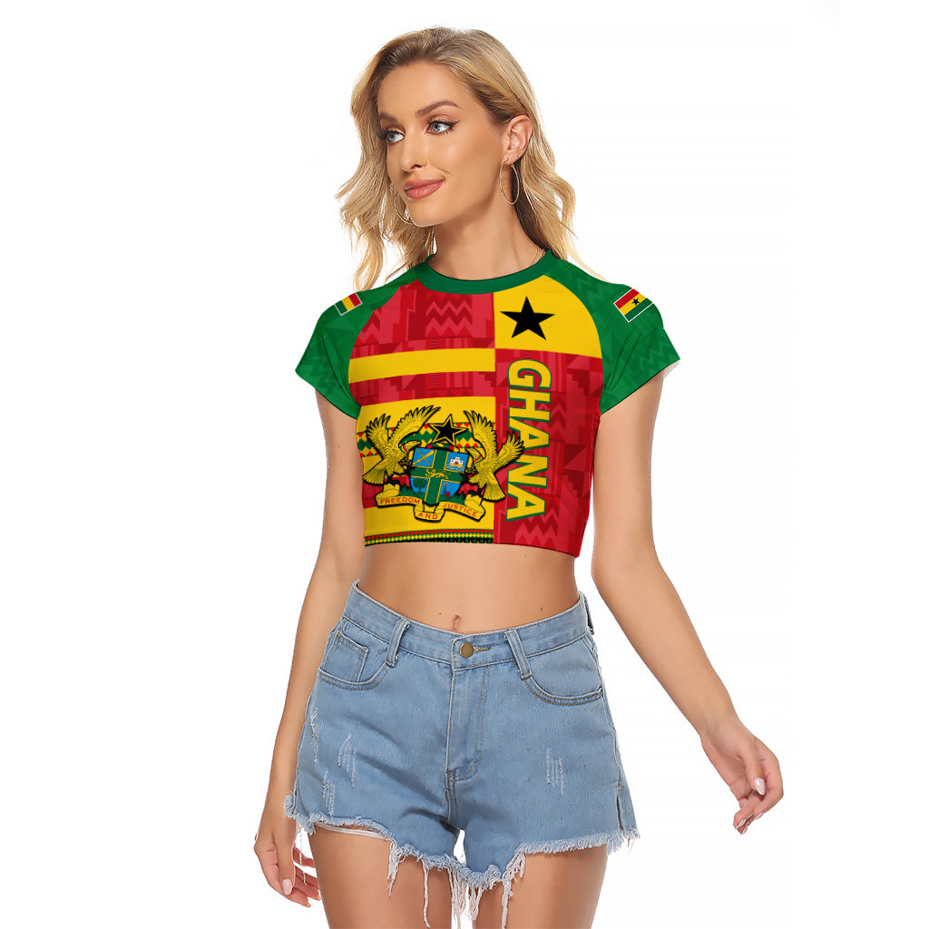 Custom Ghana Raglan Cropped T Shirt Republic Day - African Kitenge Style - Wonder Print Shop
