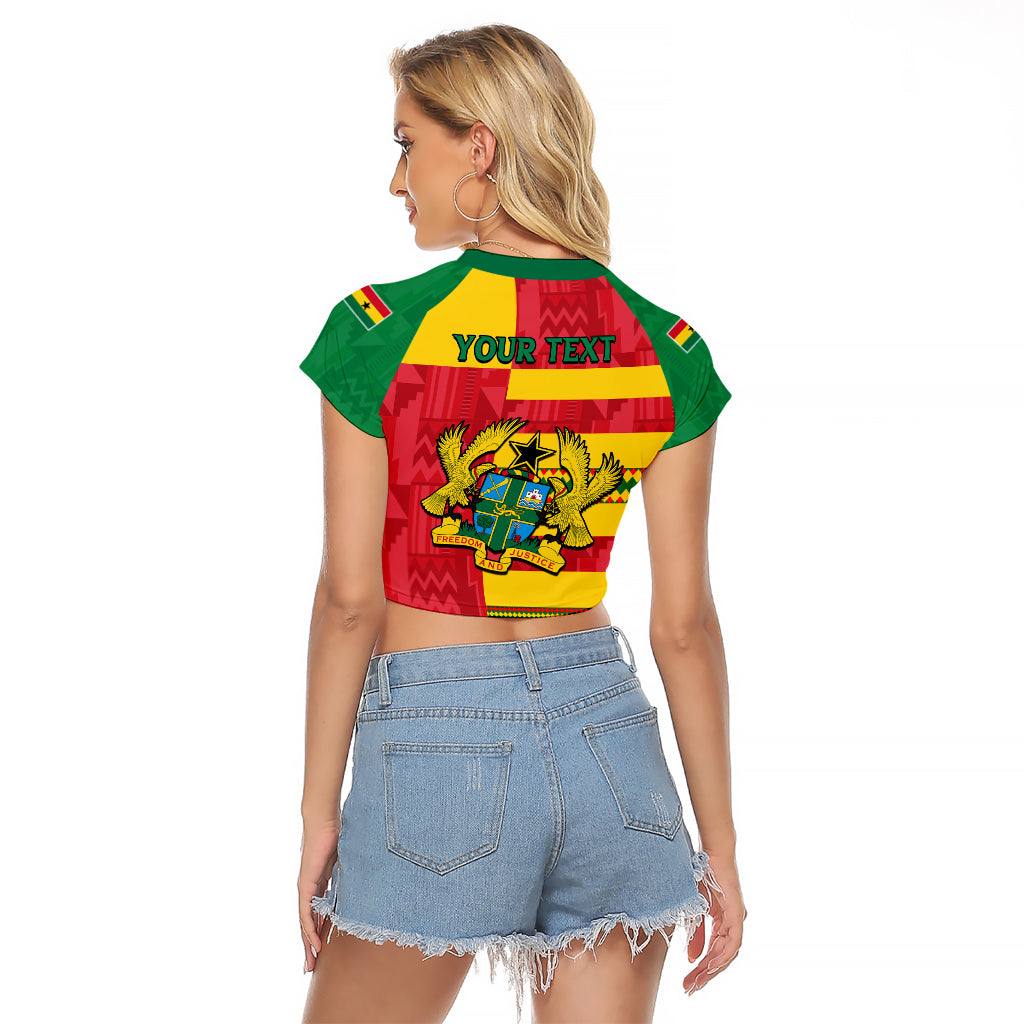 Custom Ghana Raglan Cropped T Shirt Republic Day - African Kitenge Style - Wonder Print Shop