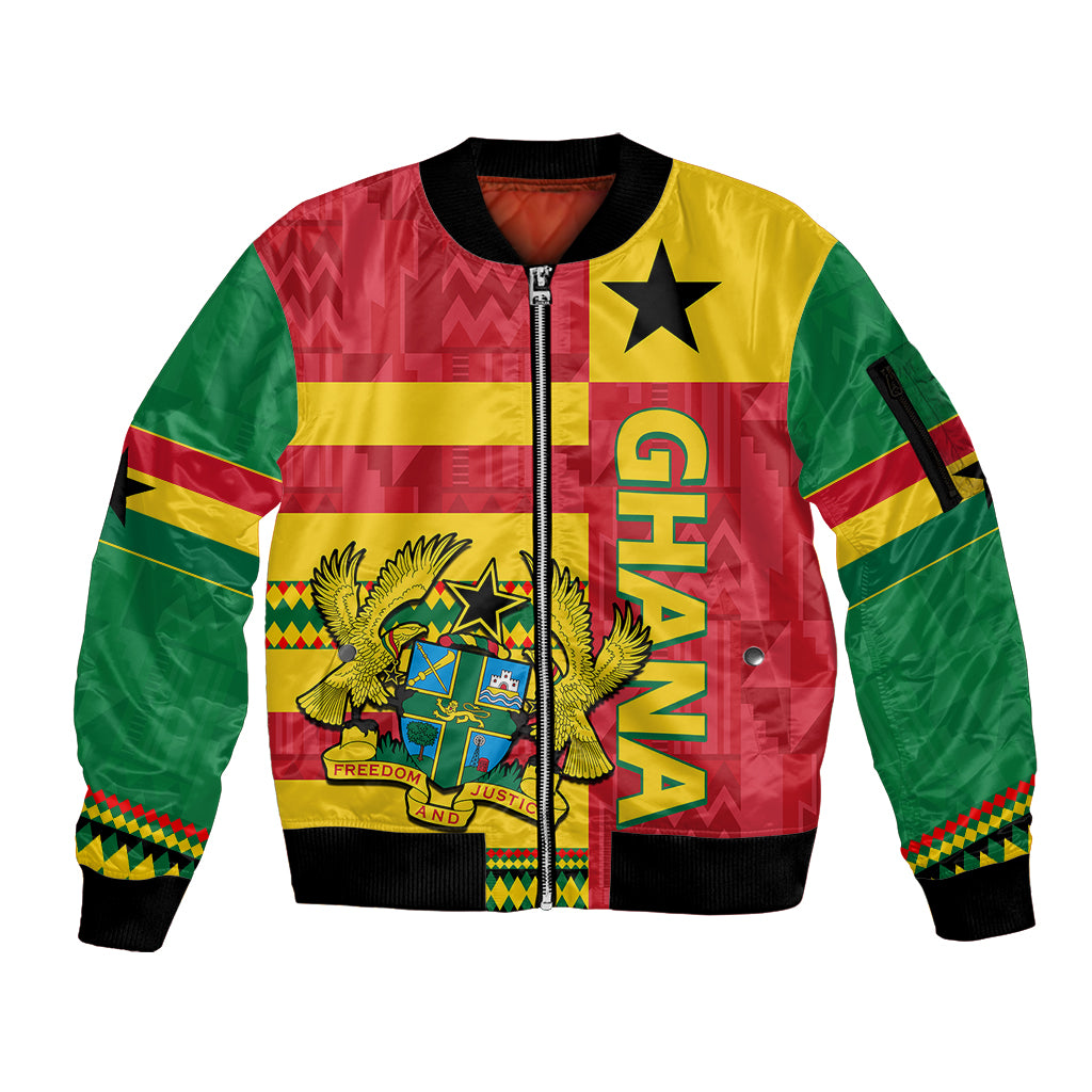 Custom Ghana Sleeve Zip Bomber Jacket Republic Day - African Kitenge Style - Wonder Print Shop