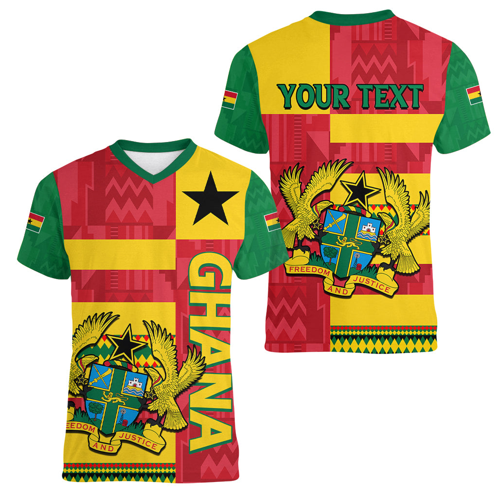 Custom Ghana Women V Neck T Shirt Republic Day - African Kitenge Style - Wonder Print Shop