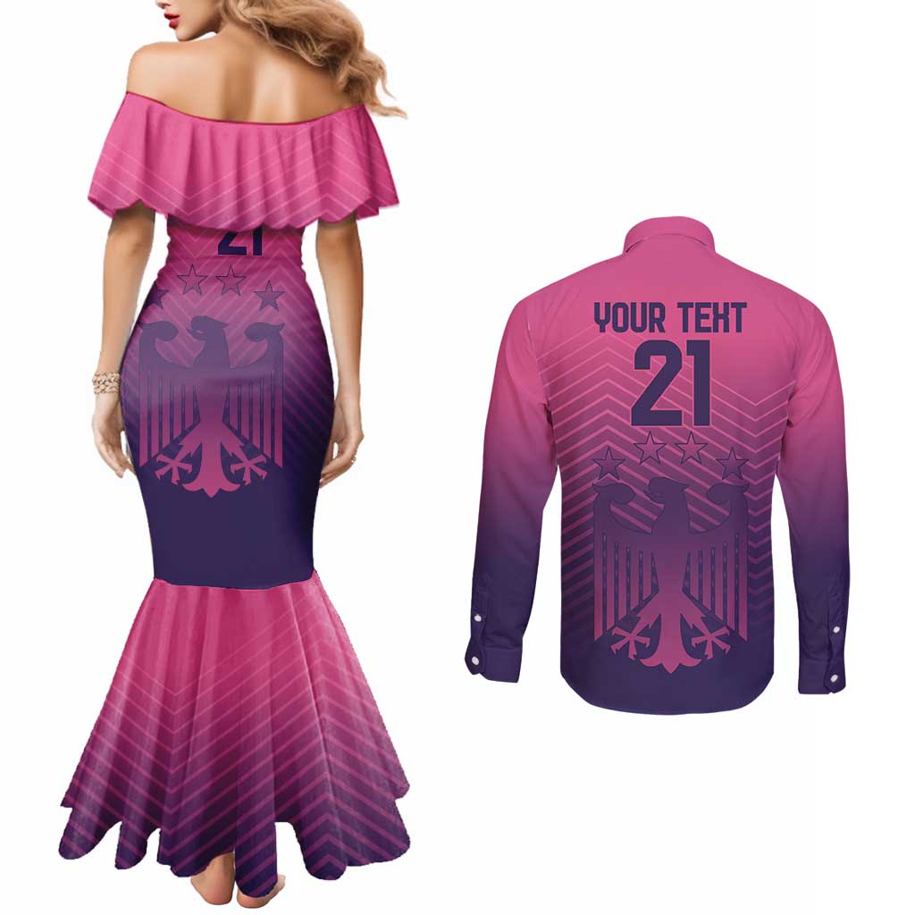 Custom Germany Football Couples Matching Mermaid Dress and Long Sleeve Button Shirt Glowing Pink Line