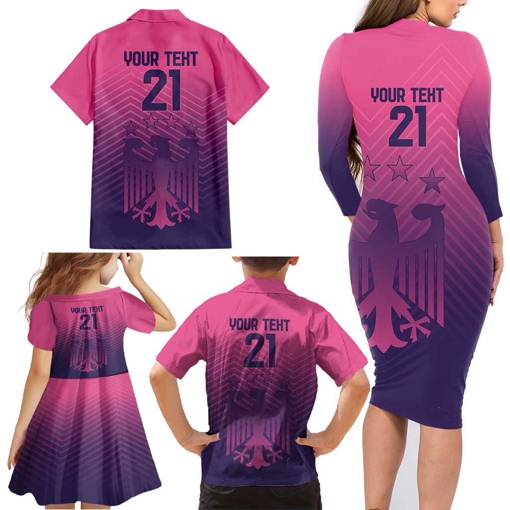 Custom Germany Football Family Matching Long Sleeve Bodycon Dress and Hawaiian Shirt Glowing Pink Line LT9 - Wonder Print Shop