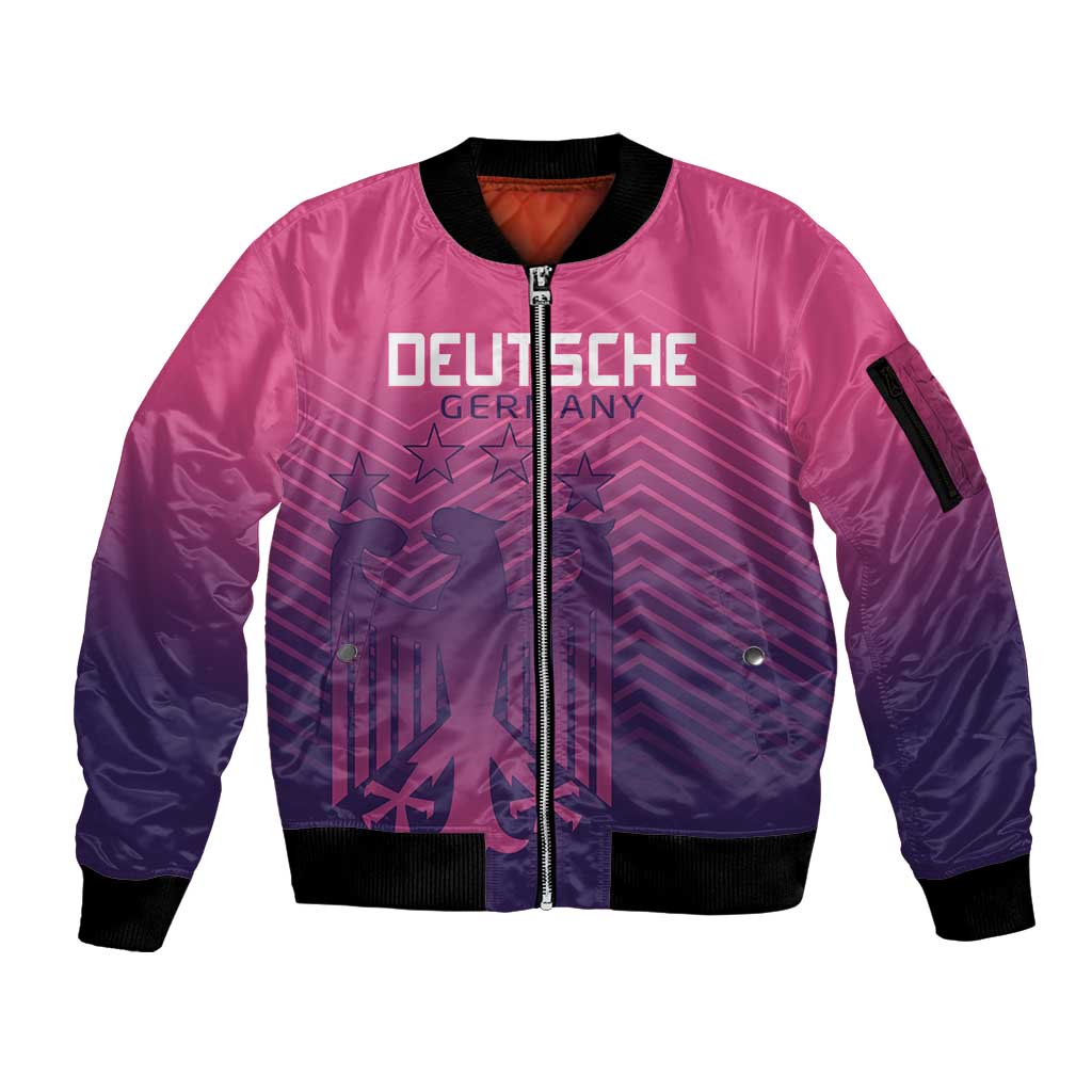 Custom Germany Football Sleeve Zip Bomber Jacket Glowing Pink Line - Wonder Print Shop