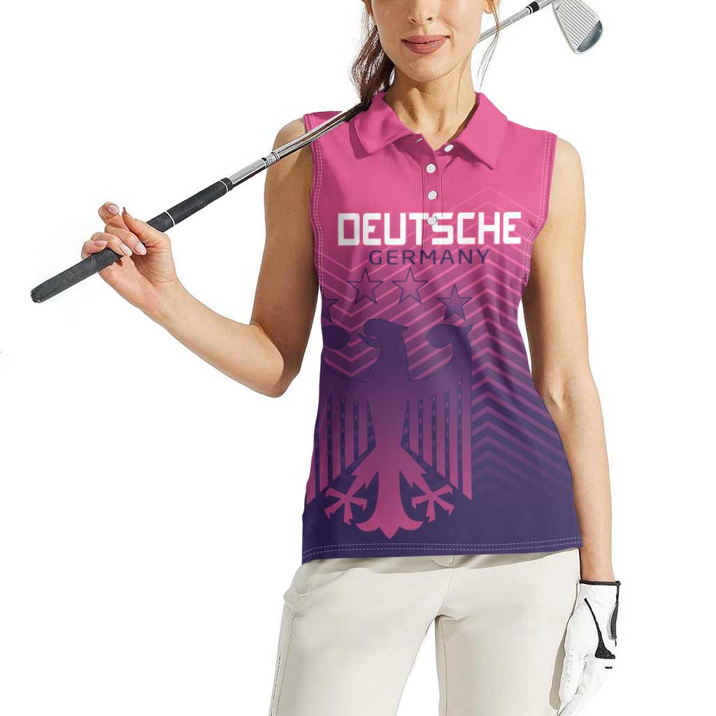 Custom Germany Football Women Sleeveless Polo Shirt Glowing Pink Line - Wonder Print Shop
