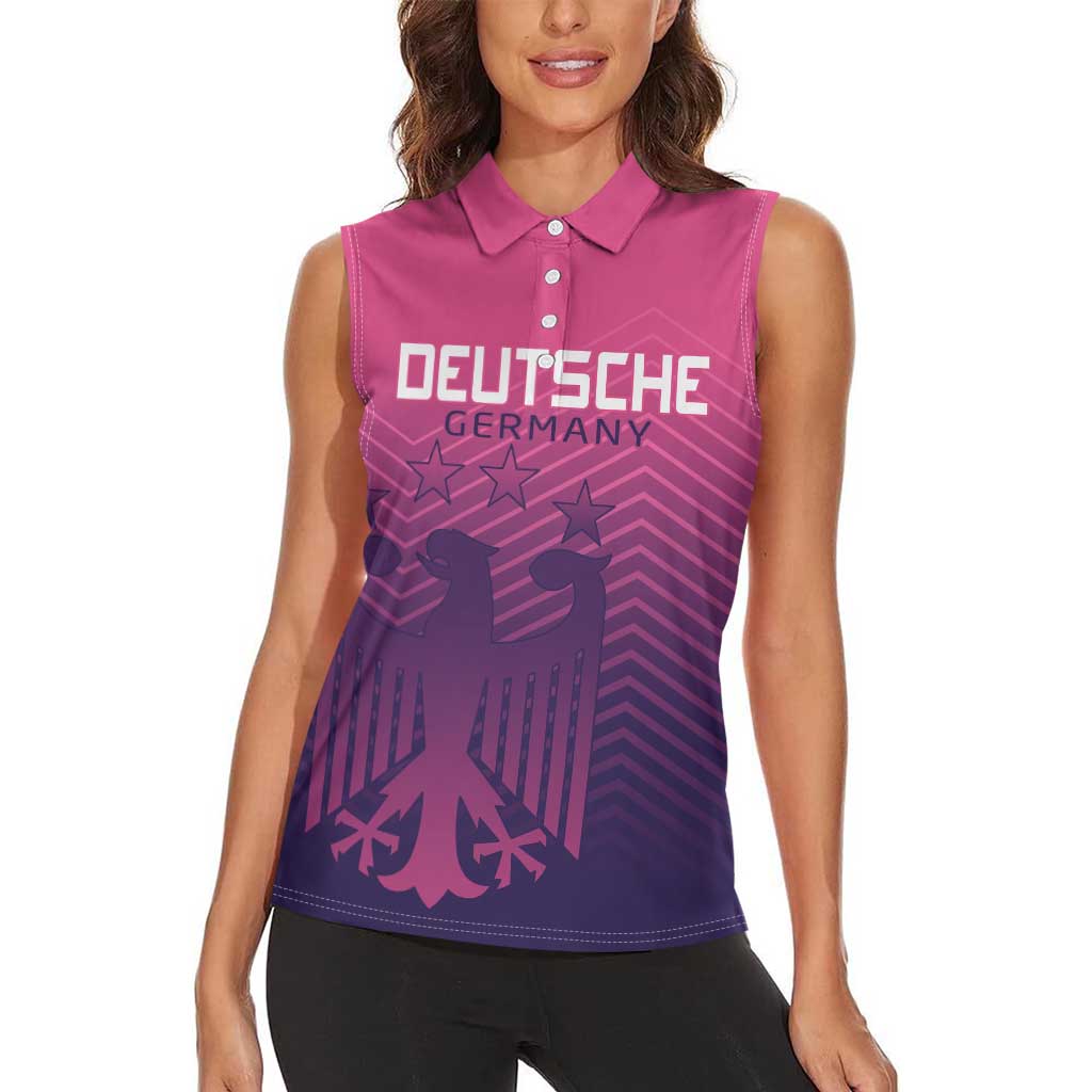 Custom Germany Football Women Sleeveless Polo Shirt Glowing Pink Line - Wonder Print Shop