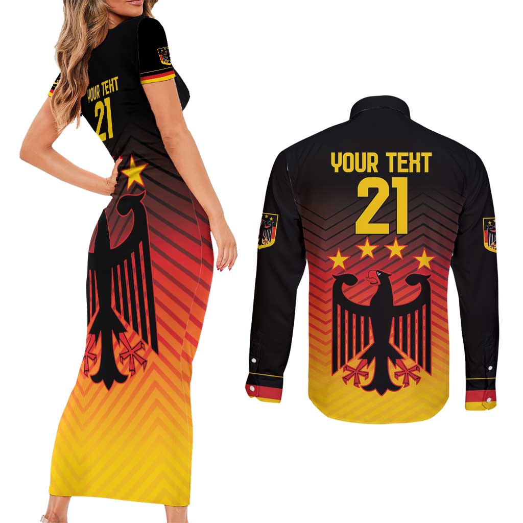 Custom Germany Football Couples Matching Short Sleeve Bodycon Dress and Long Sleeve Button Shirt Special Black Eagle Flag Style LT9 - Wonder Print Shop