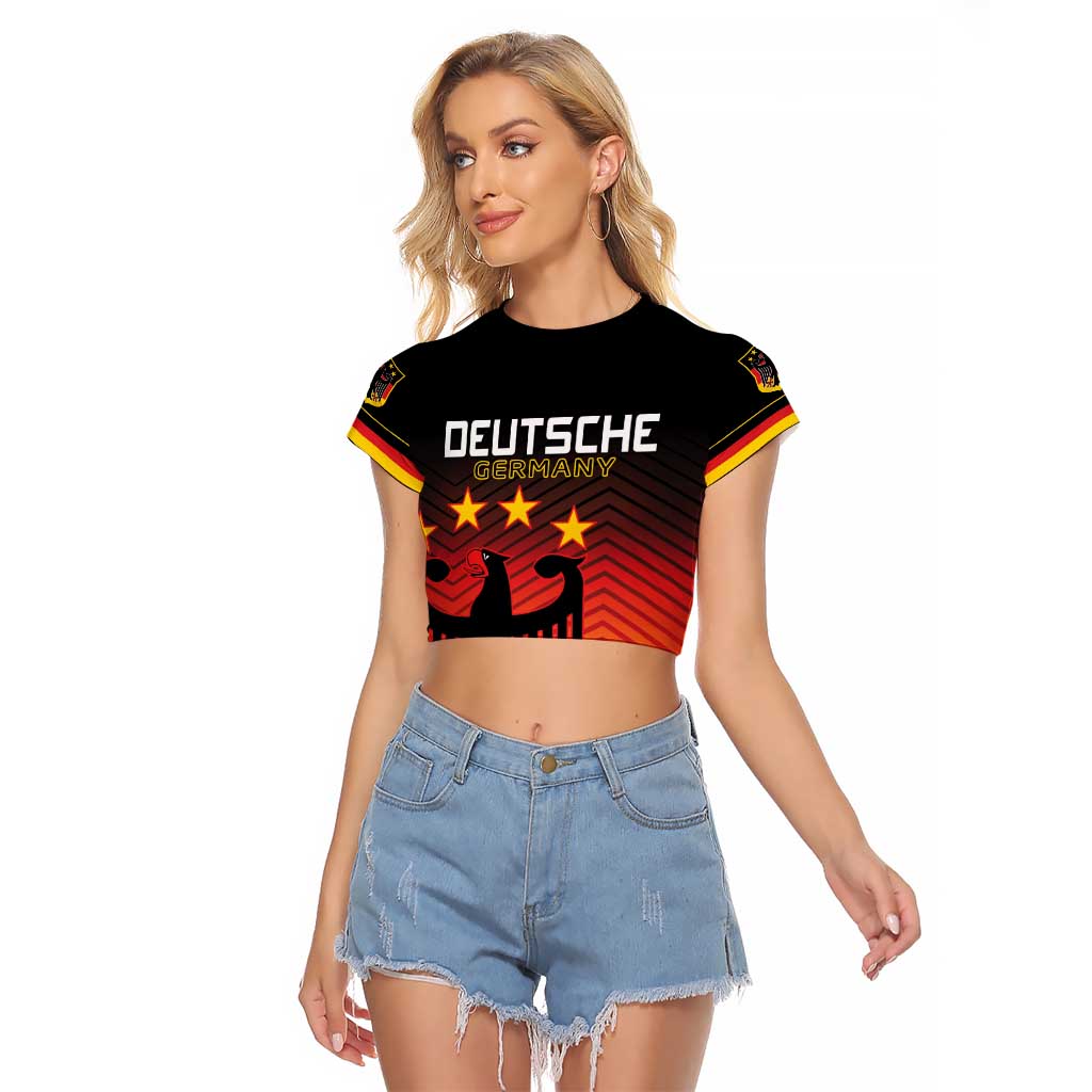 Custom Germany Football Raglan Cropped T Shirt Special Black Eagle Flag Style - Wonder Print Shop