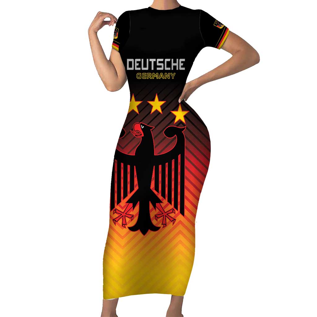 Custom Germany Football Short Sleeve Bodycon Dress Special Black Eagle Flag Style - Wonder Print Shop