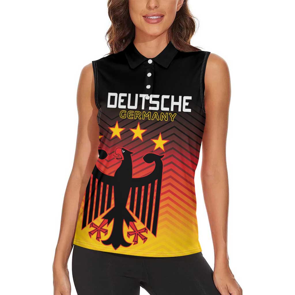 Custom Germany Football Women Sleeveless Polo Shirt Special Black Eagle Flag Style - Wonder Print Shop