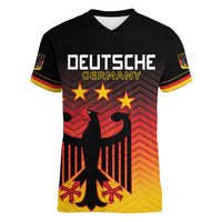Custom Germany Football Women V-Neck T-Shirt Special Black Eagle Flag Style - Wonder Print Shop