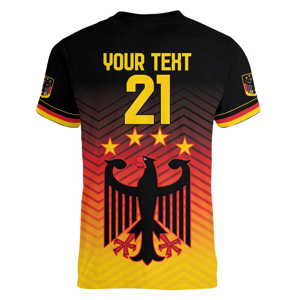 Custom Germany Football Women V-Neck T-Shirt Special Black Eagle Flag Style - Wonder Print Shop
