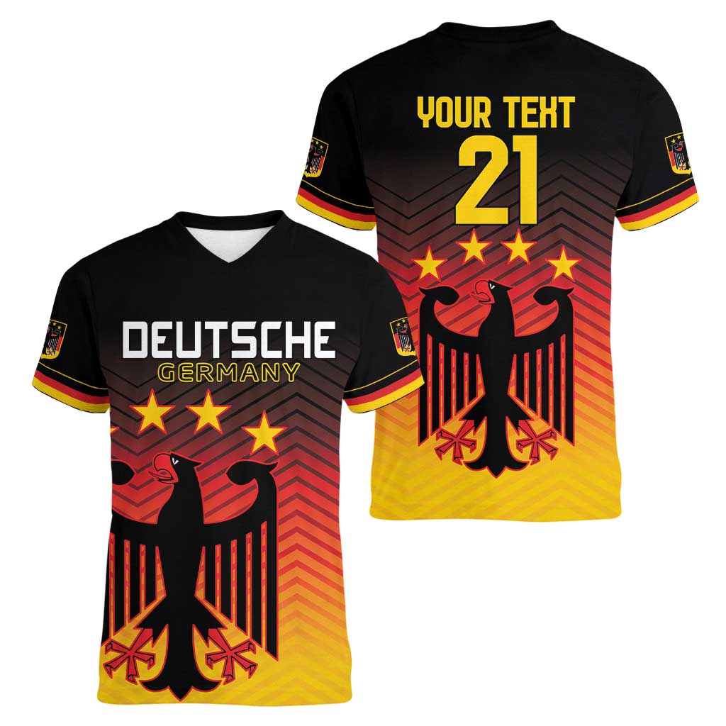 Custom Germany Football Women V-Neck T-Shirt Special Black Eagle Flag Style - Wonder Print Shop
