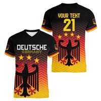 Custom Germany Football Women V-Neck T-Shirt Special Black Eagle Flag Style - Wonder Print Shop