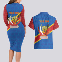 Democratic Republic of the Congo Personalized Couples Matching Long Sleeve Bodycon Dress and Hawaiian Shirt Flag Style - Wonder Print Shop