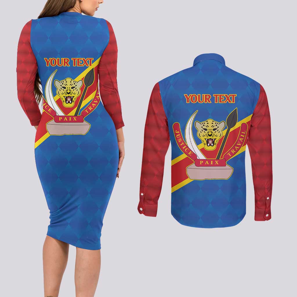 Democratic Republic of the Congo Personalized Couples Matching Long Sleeve Bodycon Dress and Long Sleeve Button Shirt Flag Style - Wonder Print Shop