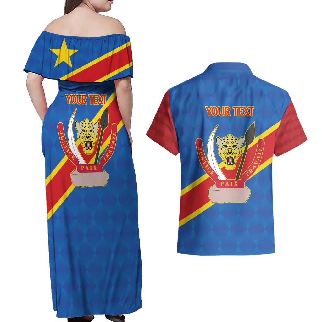 Democratic Republic of the Congo Personalized Couples Matching Off Shoulder Maxi Dress and Hawaiian Shirt Flag Style - Wonder Print Shop