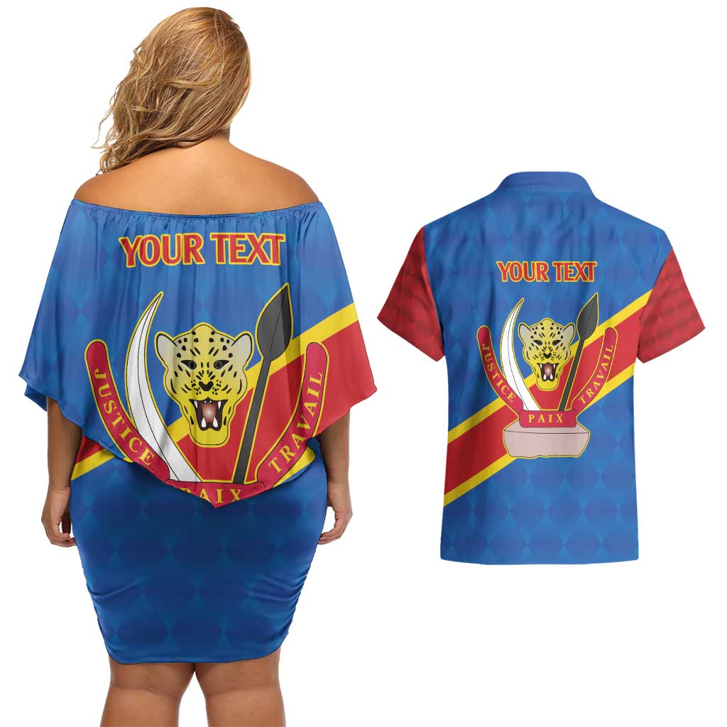 Democratic Republic of the Congo Personalized Couples Matching Off Shoulder Short Dress and Hawaiian Shirt Flag Style - Wonder Print Shop
