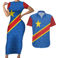 Democratic Republic of the Congo Personalized Couples Matching Short Sleeve Bodycon Dress and Hawaiian Shirt Flag Style - Wonder Print Shop