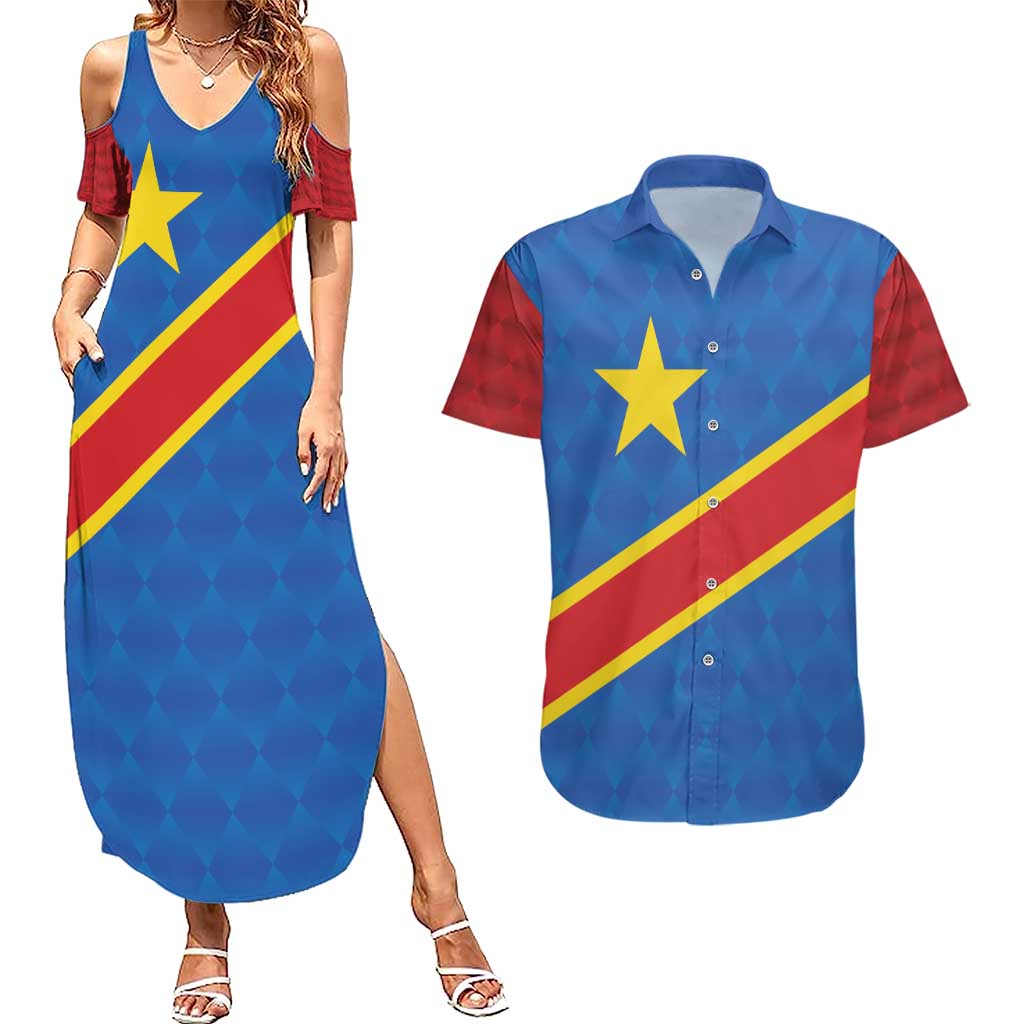 Democratic Republic of the Congo Personalized Couples Matching Summer Maxi Dress and Hawaiian Shirt Flag Style - Wonder Print Shop