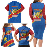 Democratic Republic of the Congo Personalized Family Matching Long Sleeve Bodycon Dress and Hawaiian Shirt Flag Style - Wonder Print Shop