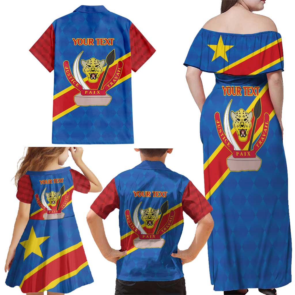 Democratic Republic of the Congo Personalized Family Matching Off Shoulder Maxi Dress and Hawaiian Shirt Flag Style - Wonder Print Shop