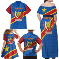 Democratic Republic of the Congo Personalized Family Matching Off Shoulder Maxi Dress and Hawaiian Shirt Flag Style - Wonder Print Shop