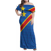 Democratic Republic of the Congo Personalized Family Matching Off Shoulder Maxi Dress and Hawaiian Shirt Flag Style - Wonder Print Shop