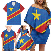Democratic Republic of the Congo Personalized Family Matching Off Shoulder Short Dress and Hawaiian Shirt Flag Style - Wonder Print Shop